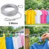 Stainless Steel Clothesline Rope 2 Meter with Hooks for Indoor and Outdoor Laundry