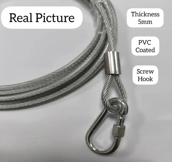 Stainless Steel Clothesline Rope 2 Meter with Hooks for Indoor and Outdoor Laundry