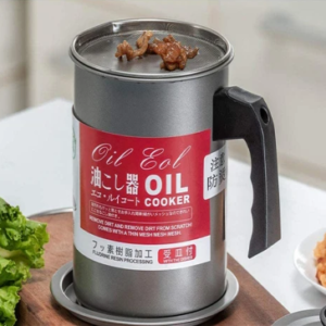 Kitchen Oil Filter Pot 1.4 Liter Stainless Steel Oil Strainer Container