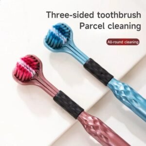 Triple Head Toothbrush 3 Sided Soft Bristle Cleaning Toothbrush Pack of 2