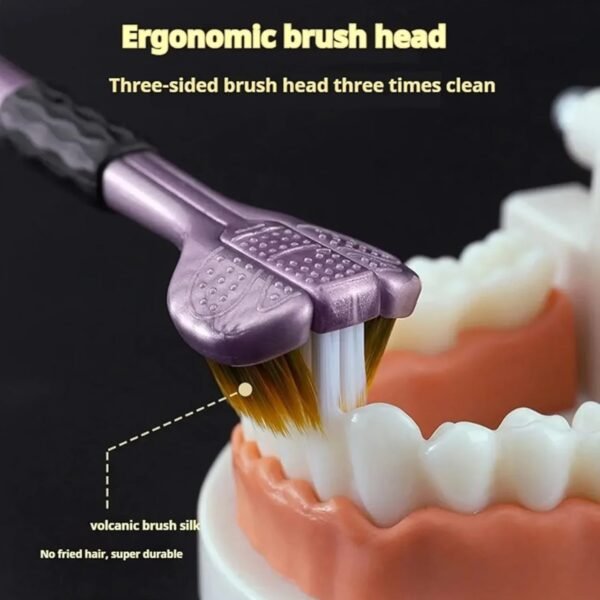 Triple Head Toothbrush 3 Sided Soft Bristle Cleaning Toothbrush Pack of 2