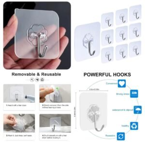 Pack of 10 Adhesive Wall Hooks Strong Self Adhesive Hanging Hooks